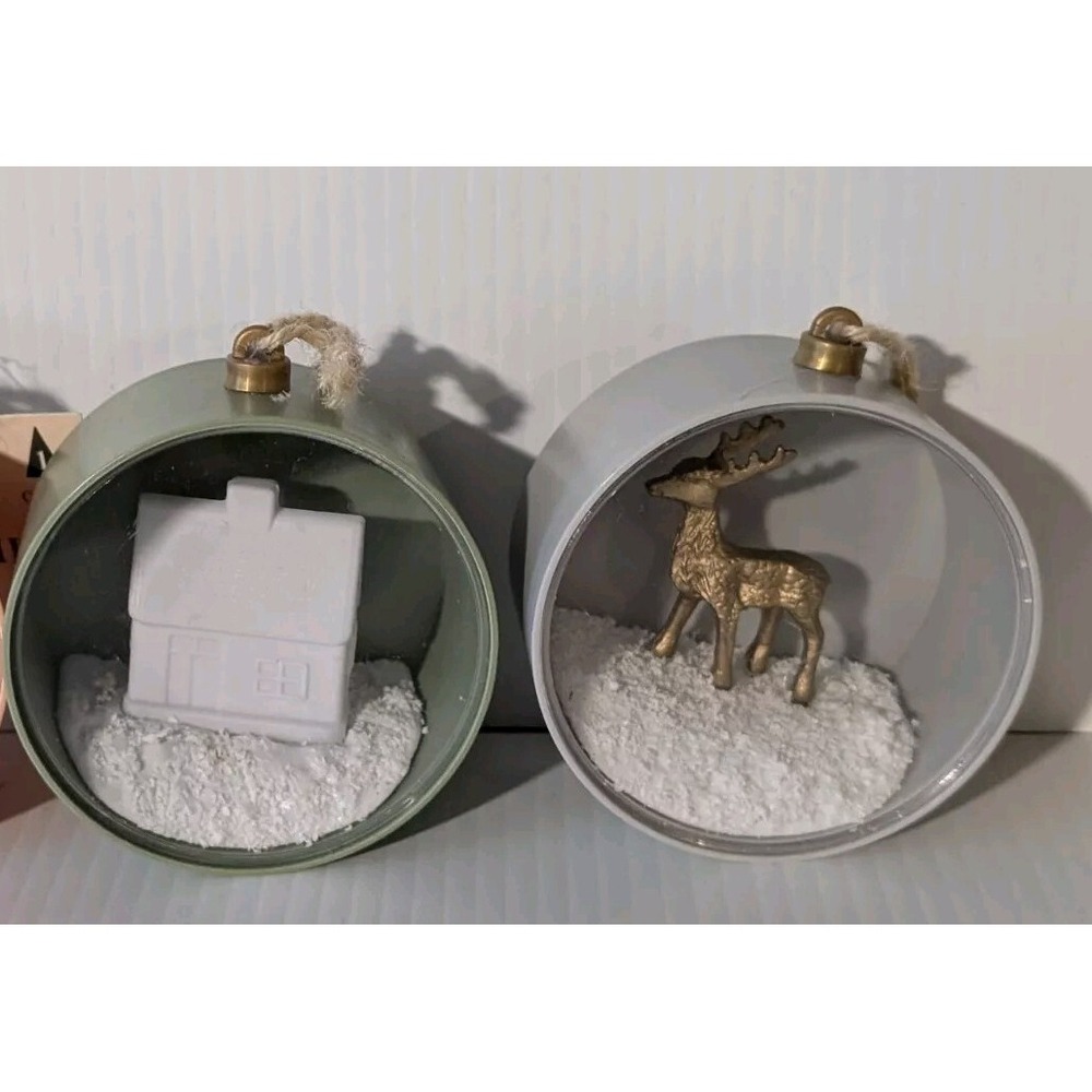 Target Bullseyes Christmas Green Grey Snow Globe Ornaments Set of 2